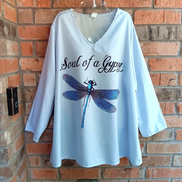 J. C Fashion Womens Top Blouse Long Sleeves Blue Dragonfly Print Size 2XL - Picture 7 of 9